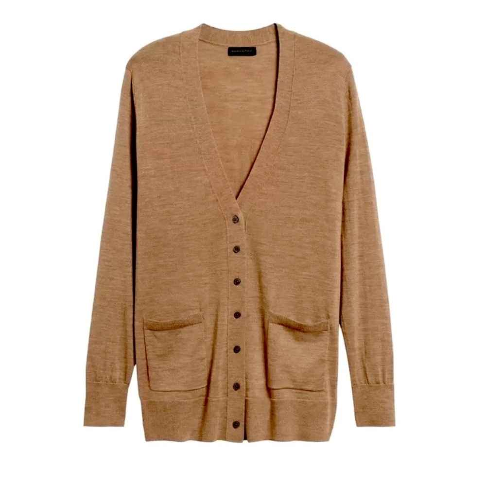 Club Monaco Lightweight Wool V-Neck Cardigan Camel Brown size XSmall